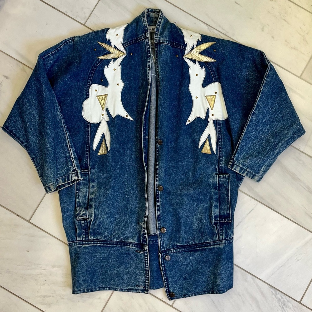 Vintage Girl Power Jean Jacket Dress with leather detail